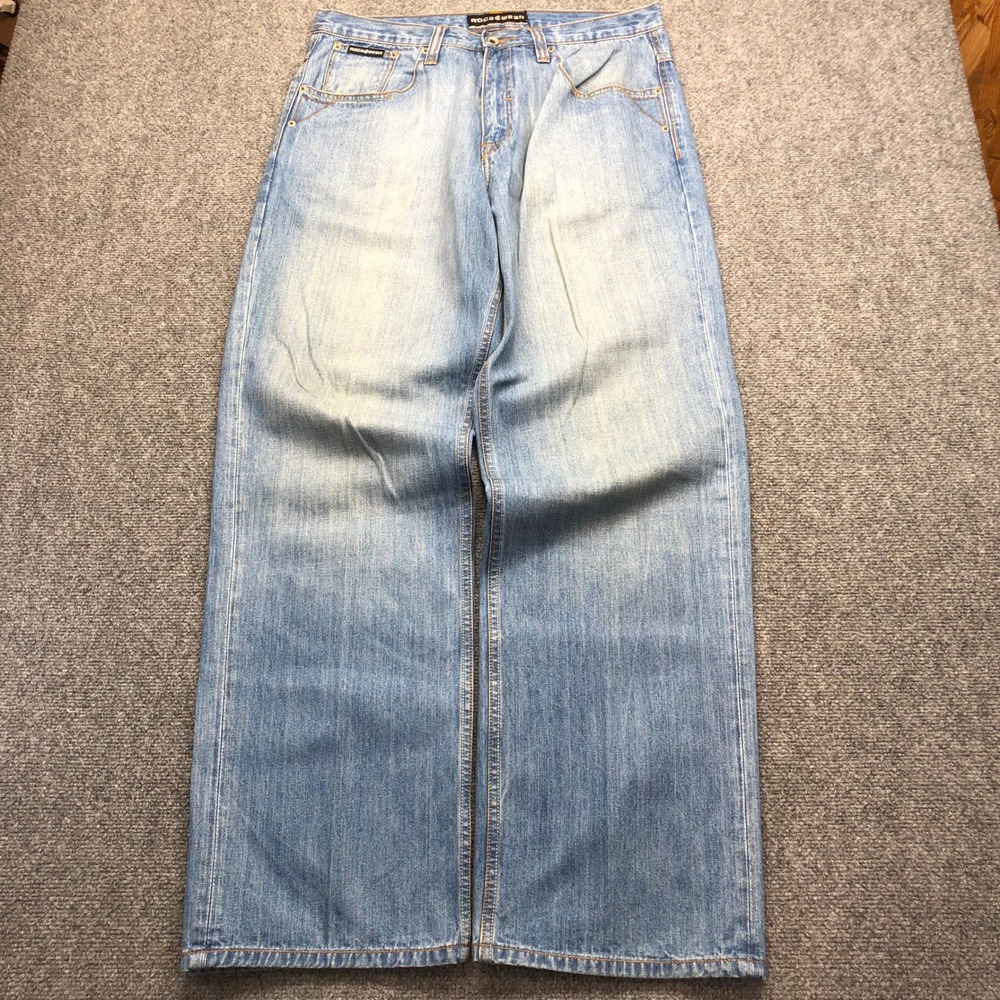 Rocawear Baggy Fit Jeans Mens 34x34 Light Wash Blue Denim Y2K Hip Hop Wide Leg
